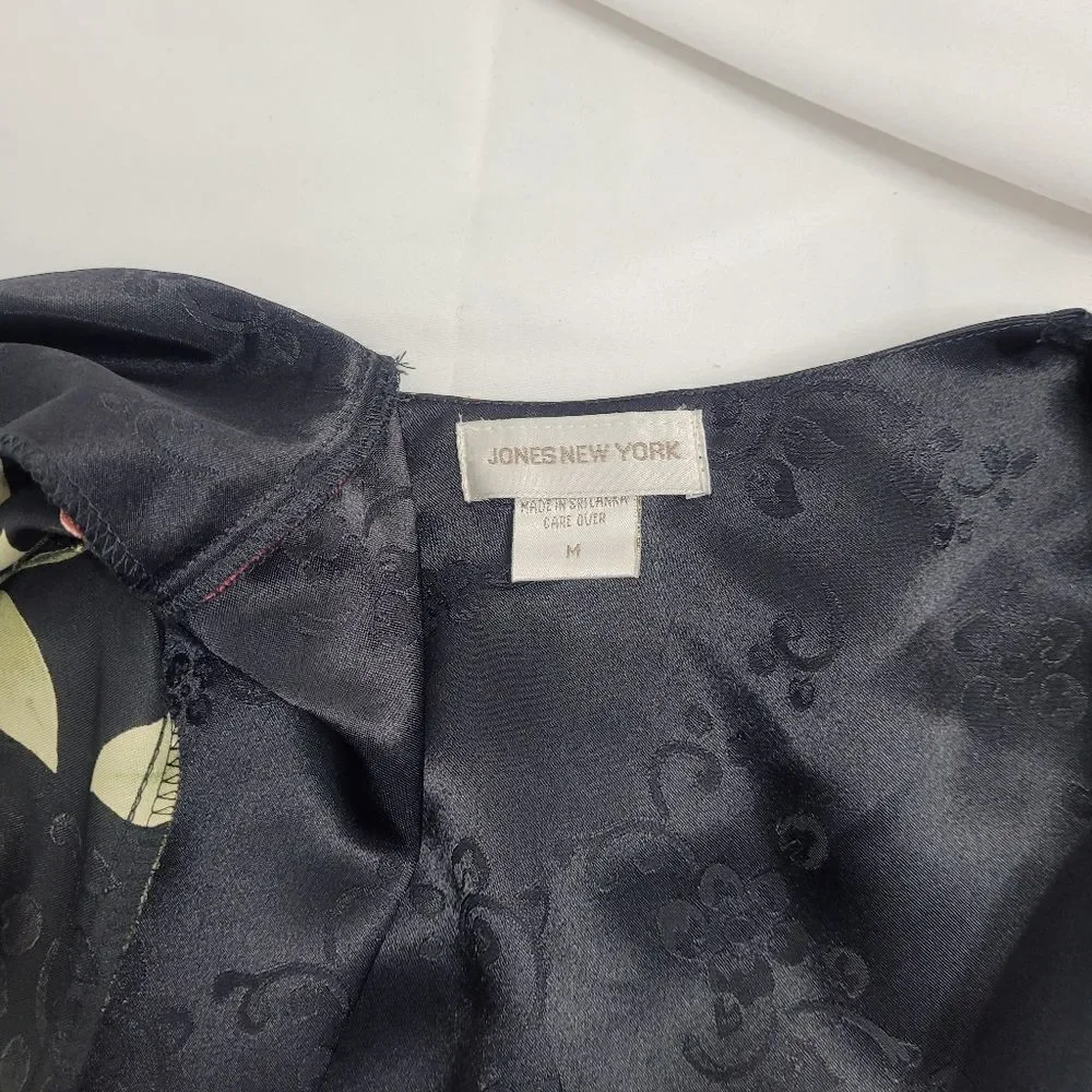 NEW VINTAGE 90s deadstock black dark floral‎ nightgown and robe M - Picture 10 of 11